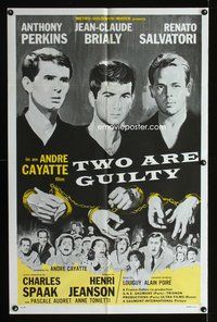 5p922 TWO ARE GUILTY 1sh '64 Le Glaive et la balance, Anthony Perkins, Jean-Claude Brialy!