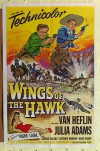 5p971 WINGS OF THE HAWK 1sh '53 art of Van Heflin & Julia Adams, directed by Budd Boetticher!