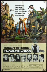 5p986 WRATH OF GOD style A 1sh '72 priest Robert Mitchum is not exactly what the Lord had in mind!