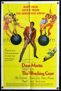 5p987 WRECKING CREW 1sh '69 cool art of Dean Martin as Matt Helm with sexy spy babes!