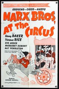 5q032 AT THE CIRCUS 1sh R62 wacky Al Hirschfeld artwork of Groucho, Chico, & Harpo Marx!