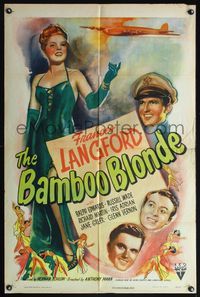 5q046 BAMBOO BLONDE style A 1sh '46 art of super sexy elegant Frances Langford & WWII bomber!