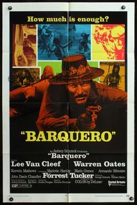 5q050 BARQUERO 1sh '70 Lee Van Cleef with gun, Warren Oates, cool artwork!
