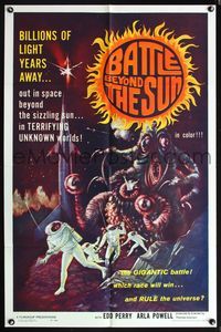 5q054 BATTLE BEYOND THE SUN 1sh '62 Russian sci-fi, terrifying unknown worlds, cool monster art!