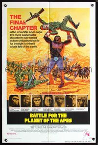 5q055 BATTLE FOR THE PLANET OF THE APES 1sh '73 great sci-fi artwork of war between apes & humans!