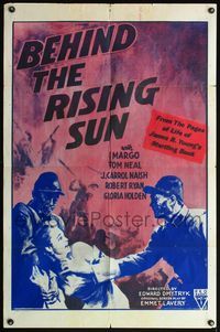 5q062 BEHIND THE RISING SUN 1sh R50s Tom Neal, Margo, image of woman being attacked!
