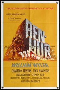 5q067 BEN-HUR 1sh '60 Charlton Heston, William Wyler classic religious epic, cool chariot art