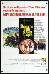 5q066 BENEATH THE PLANET OF THE APES 1sh '70 sci-fi sequel, what lies beneath may be the end!