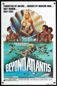 5q075 BEYOND ATLANTIS 1sh '73 great art of super sexy girl in clam with fish-eyed natives!
