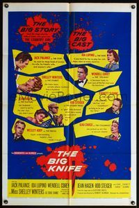 5q080 BIG KNIFE 1sh '55 Robert Aldrich directed, Jack Palance, Shelley Winters, Ida Lupino!