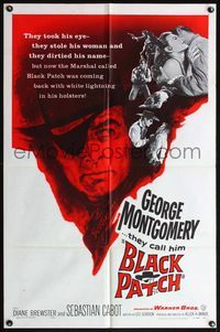 5q085 BLACK PATCH 1sh '57 they took George Montgomery's eye, his woman, and his name!