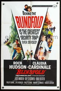 5q090 BLINDFOLD 1sh '66 Rock Hudson, Claudia Cardinale, greatest security trap ever devised!