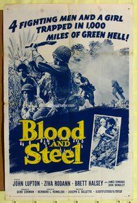 5q094 BLOOD & STEEL 1sh '59 4 fighting men & a girl trapped in 1,000 miles of green hell!