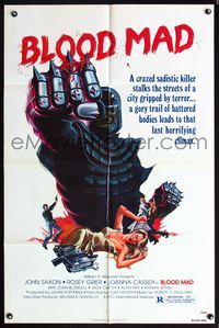 5q096 BLOOD MAD 1sh '79 John Saxon, Rosey Grier, cool horror art of killer with metal gloves!