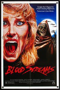 5q099 BLOOD SCREAMS 1sh '88 Stacey Shaffer, Russ Tamblyn, art of screaming woman & ghoul!