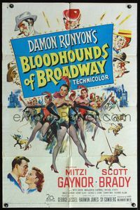 5q100 BLOODHOUNDS OF BROADWAY 1sh '52 art of Mitzi Gaynor & sexy showgirls, from Damon Runyon story
