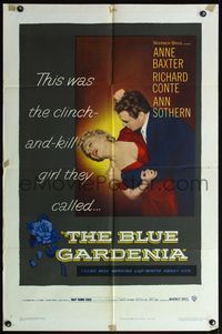 5q102 BLUE GARDENIA 1sh '53 Fritz Lang, Anne Baxter, there was nothing lily-white about her!