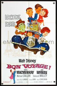 5q110 BON VOYAGE 1sh '62 Walt Disney, Fred MacMurray, Jane Wyman, great wacky art!