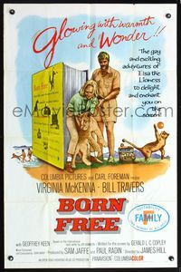5q119 BORN FREE 1sh '66 great image of Virginia McKenna & Bill Travers with lion cub!