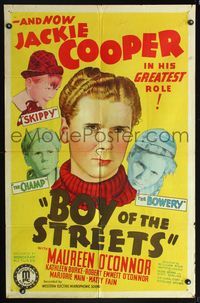 5q140 BOY OF THE STREETS 1sh '38 cool stone litho artwork of Jackie Cooper!