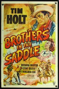 5q149 BROTHERS IN THE SADDLE 1sh '49 Tim Holt, Virginia Cox, cool western artwork!