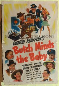 5q155 BUTCH MINDS THE BABY 1sh '42 Virginia Bruce, Broderick Crawford, great wacky artwork!