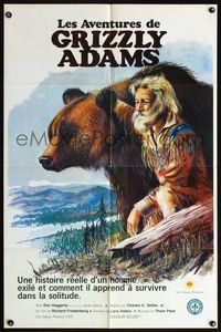 5q505 LIFE & TIMES OF GRIZZLY ADAMS Canadian 1sh '74 artwork of Adams with grizzly bear!