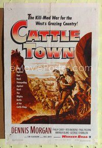 5q166 CATTLE TOWN 1sh '52 Dennis Morgan, Philip Carey, Rita Moreno, kill-mad war for the west!