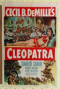 5q173 CLEOPATRA 1sh R52 sexy artwork of Claudette Colbert, Cecil B. DeMille epic!