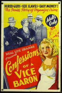 5q180 CONFESSIONS OF A VICE BARON 1sh '42 stone litho art, hired guns, sex slaves, easy money!