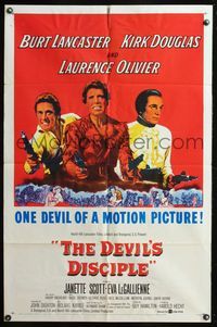5q200 DEVIL'S DISCIPLE 1sh '59 Burt Lancaster, Kirk Douglas & Laurence Olivier all with two guns!