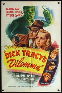 5q205 DICK TRACY'S DILEMMA style A 1sh '47 great art of Ralph Byrd vs The Claw, Sightless, & Vitamin