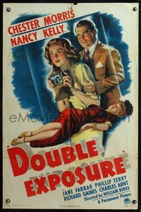 5q212 DOUBLE EXPOSURE style A 1sh '44 art of Chester Morris & Nancy Kelly, film noir!