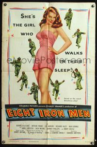 5q225 EIGHT IRON MEN 1sh '52 image of World War II soldiers around sexy Mary Castle!