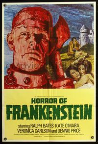 5q329 HORROR OF FRANKENSTEIN English 1sh '71 Hammer horror, close up art of monster with axe!