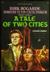 5q867 TALE OF TWO CITIES English 1sh '58 great art of Dirk Bogarde on his way to execution!