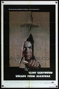 5q231 ESCAPE FROM ALCATRAZ 1sh '79 cool artwork of Clint Eastwood busting out by Lettick!