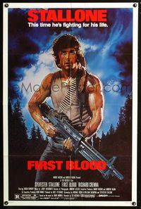 5q249 FIRST BLOOD 1sh '82 artwork of Sylvester Stallone as John Rambo by Drew Struzan!