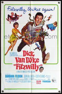 5q252 FITZWILLY 1sh '68 great comic art of Dick Van Dyke & Barbara Feldon!