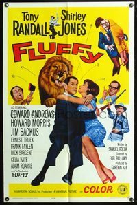 5q259 FLUFFY 1sh '65 great image of huge lion licking Tony Randall who's with sexy Shirley Jones!