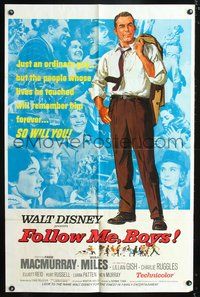 5q261 FOLLOW ME BOYS 1sh '66 Fred MacMurray leads Boy Scouts, Kurt Russell, Walt Disney!