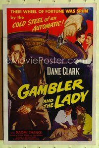 5q277 GAMBLER & THE LADY 1sh '52 cool gambling image, wheel of fortune spun by cold steel!