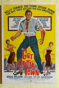 5q280 GET OUTTA TOWN 1sh '62 art of manly Doug Wilson, Jeanne Baird, Marilyn O'Connor!