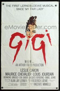 5q283 GIGI pre-Awards 1sh '58 art of winking Leslie Caron, Best Director & Best Picture winner!