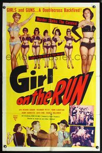 5q286 GIRL ON THE RUN 1sh '53 images of sexy strippers & tough gangsters!