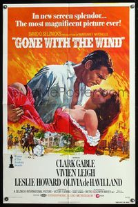 5q289 GONE WITH THE WIND 1sh R74 Terpning art of Clark Gable & Vivien Leigh, all-time classic!