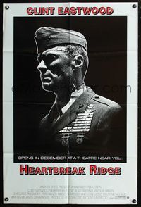 5q304 HEARTBREAK RIDGE advance 1sh '86 Clint Eastwood all decked out in medals!