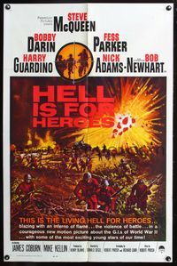 5q307 HELL IS FOR HEROES int'l 1sh '62 Steve McQueen, Bob Newhart, cool different WWII artwork!