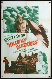 5q316 HILLBILLY BLITZKRIEG 1sh R51 Bud Duncan as Snuffy Smith in WWII, wacky images!