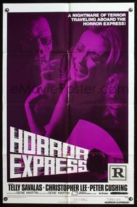 5q327 HORROR EXPRESS 1sh '73 Christopher Lee, image of girl being attacked by monster!